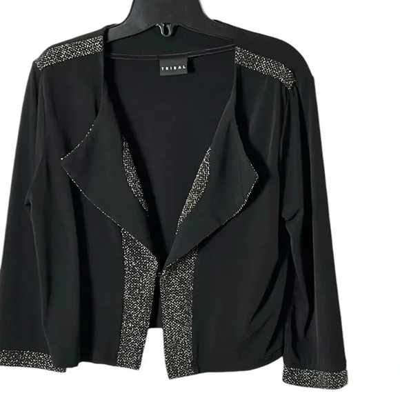 TRIBAL formal blazer, women medium. Black,bling silver, v neck,one hook,event - Picture 2 of 11